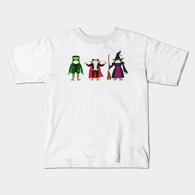 Frogs in Halloween costumes Kids T-Shirt by Jennifer Ladd